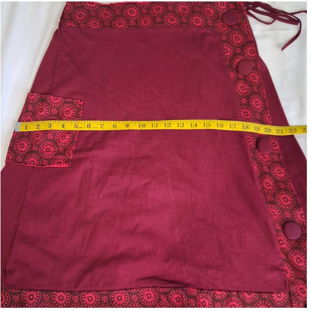 Za Zen Burgundy Red Mandala Print Wrap Skirt Womens Large Boho Midi Side Pocket - Picture 5 of 15